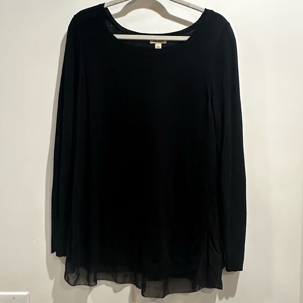 Lucky Brand Black Lightweight Textured Sweater with Chiffon Hem